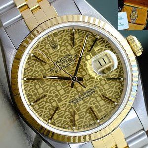 ROLEX MEN'S DATEJUST WATCH GOLD STEEL CHAMPAGNE JUBILEE DIAL FLUTED 36MM 16233